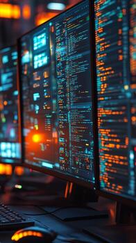 Computer Monitors Displaying Programming Code photo