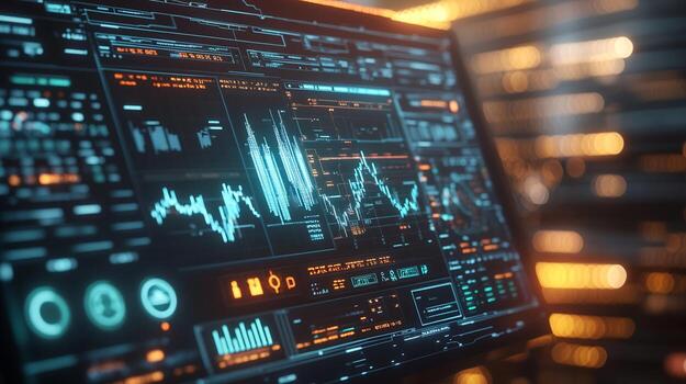 Computer Screen Displaying Financial Data Charts and Graphs photo