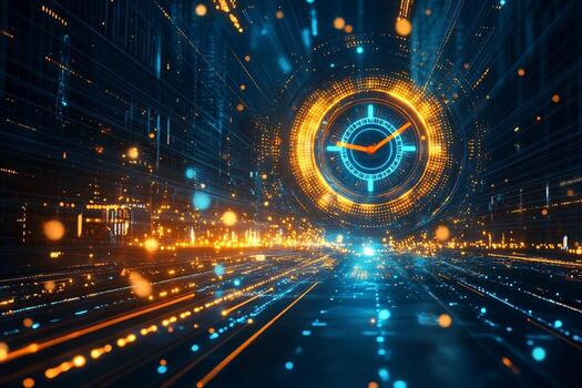 Digital Clock and Data Stream Visualization photo