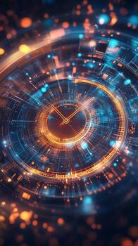 Digital Clockface with Concentric Circuits and Bokeh photo