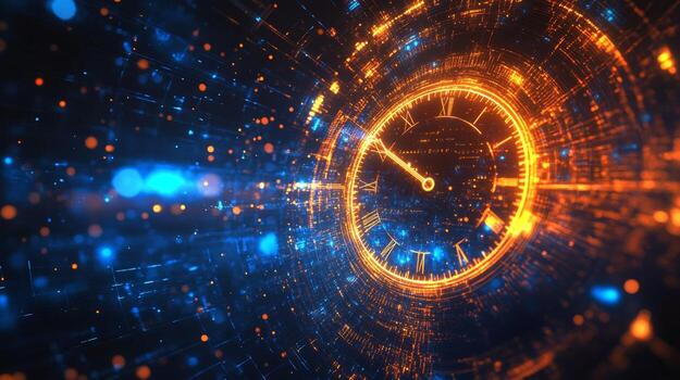 Digital Clockface in Abstract Data Pattern photo