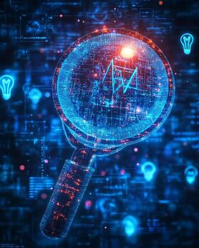 Digital Magnifying Glass with Data Sphere and Interface Elements photo