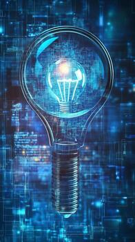Digital Lightbulb with Data Stream Background photo