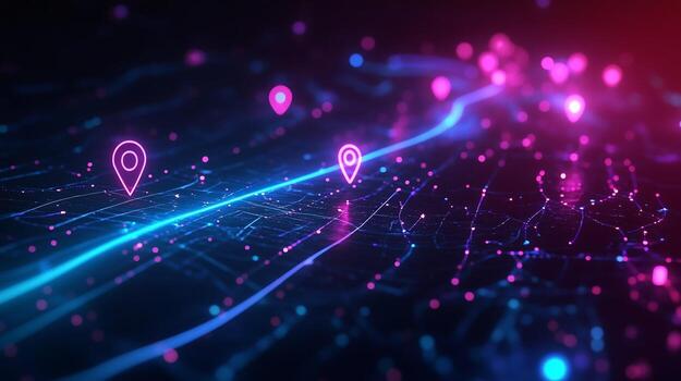 Digital Map with Location Markers and Network Lines photo