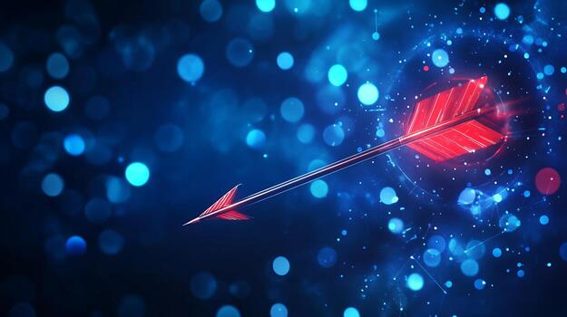 Digital Red Arrow with Bokeh and Geometric Background photo