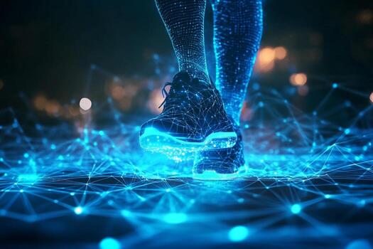 Digital Rendering of a Running Shoe and Lower Leg on a Network photo