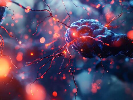 Digital Rendering of a Neuron with Dendrites and Soma photo