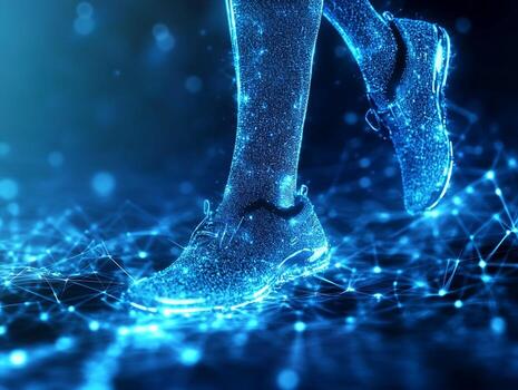 Digital Rendering of Legs and Running Shoes on Network Surface photo