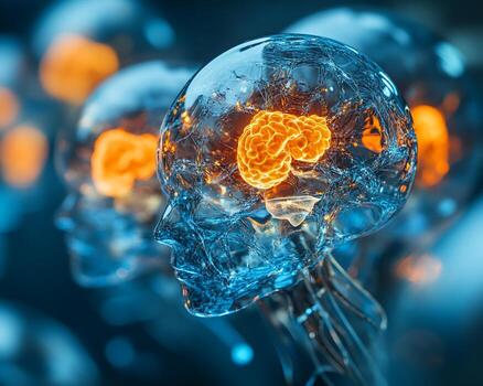 Digital Rendering of Translucent Heads with Illuminated Brains photo