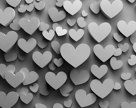 Gray Scale 3D Rendered Hearts Background photo