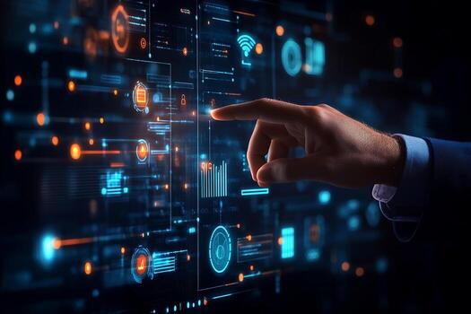 Hand Interacting with Digital Data Visualization Interface photo