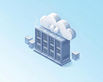 Isometric Illustration of Cloud Computing System with Server Racks photo