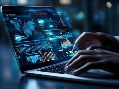 Laptop Displaying Data Visualization and Code Interface photo