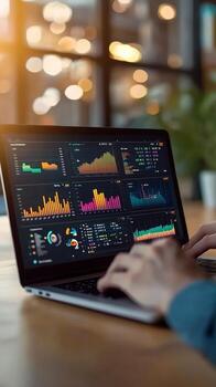 Laptop Displaying Multiple Data Charts and Graphs photo