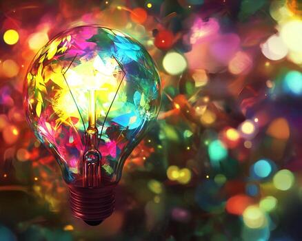 Lightbulb with Multicolored Floral Pattern and Bokeh Background photo
