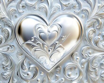 Silver Heart with Filigree Background photo