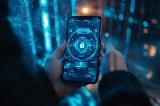 teléfono inteligente mostrando la seguridad cibernética interfaz foto