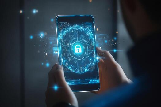 Smartphone Displaying Digital Security Interface with Padlock Icon photo