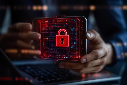 Smartphone Displaying Padlock Icon and Binary Code photo