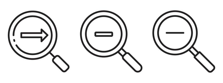enfocar fuera icono conjunto contorno y mínimo símbolos para buscar, escala, y interfaz diseño vector