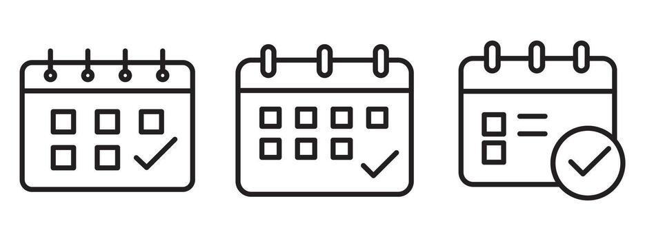 Calendar Check Icon Set Outline and Minimal Symbols for Date, Events, and Task Management vector