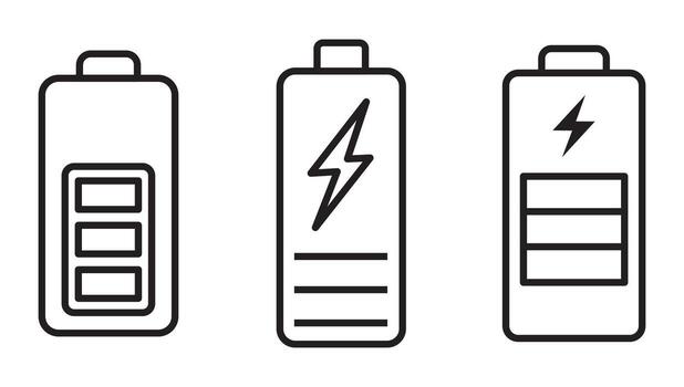 Full Battery Icon Set Outline and Minimal Symbols for Power, Charging, and Energy Design vector