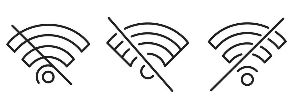 WiFi Off Icon Set Outline and Minimal Symbols for Network, Signal, and Connectivity Issues vector