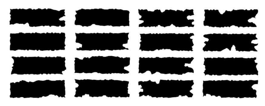 Set of jagged rectangle with rough edge shape. Torn paper grunge frame collage. Rip cut banner border design flat illustration vector