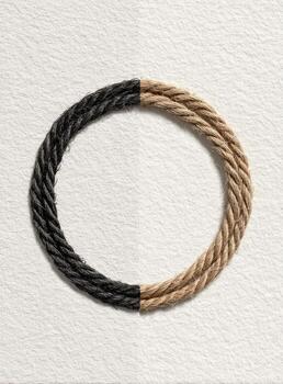 A black and white rope is shown in front of a white background photo