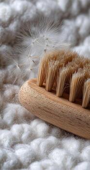 A close up of a brush with a dandelion on it photo