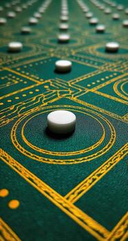 A close up of a green table with a white ball photo