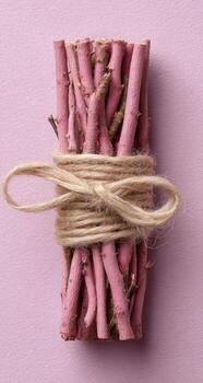 A bundle of pink sticks tied with twine photo