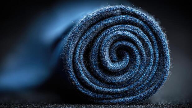 A blue rolled up fabric on a black background photo