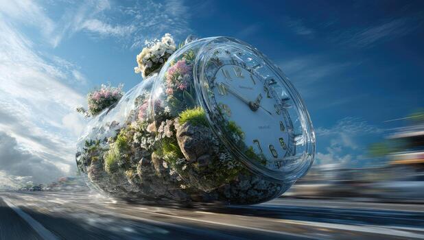 un reloj con flores en parte superior de eso foto