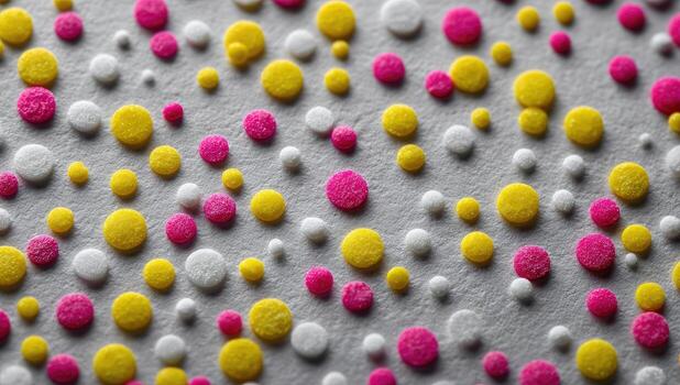 A close up of a lot of pink and yellow polka dots photo