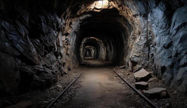 An old tunnel with a train track going through it photo