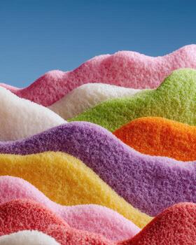 A pile of colorful sugar on top of a blue sky photo