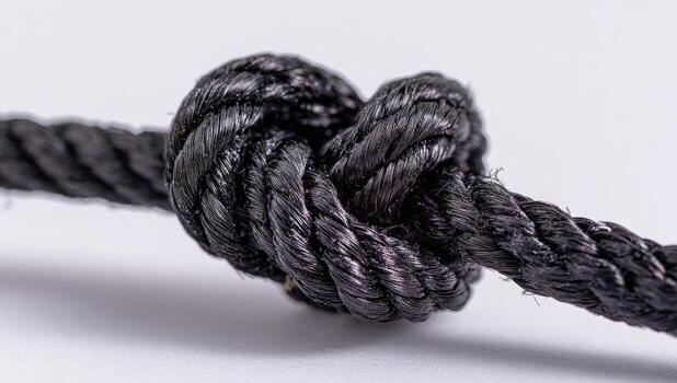 A close up of a black rope with a knot photo