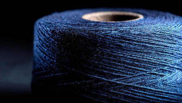 A spool of blue thread on a dark background photo