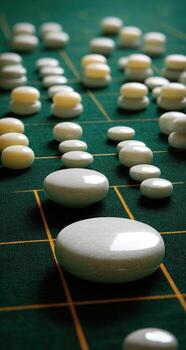 A green and white table with many white and green stones photo