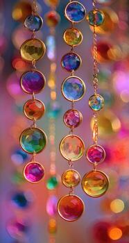 Colorful beads hanging from a string photo