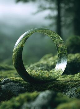 A ring with moss on it sitting on top of a rock photo
