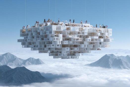 A cloud floating above the clouds with people on it photo