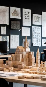 A model of a building is sitting on a table photo