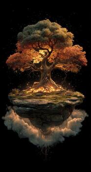 An image of a tree on a floating island photo