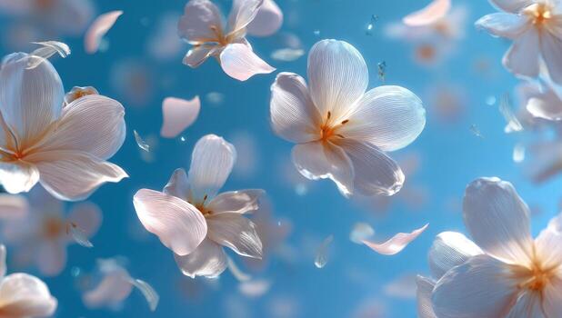White flowers are floating in the air photo