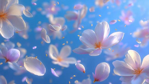 Flowers are flying in the air in this image photo