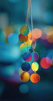 A string of colorful beads hanging from a string photo