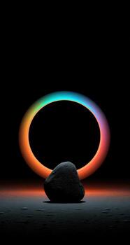 An image of a rock with a rainbow ring around it photo