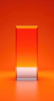 An orange glass cube on a red background photo
